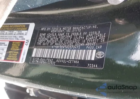 2010 Toyota Camry Le из США, поврежденный, VIN 4T1BF3EK1AU579475